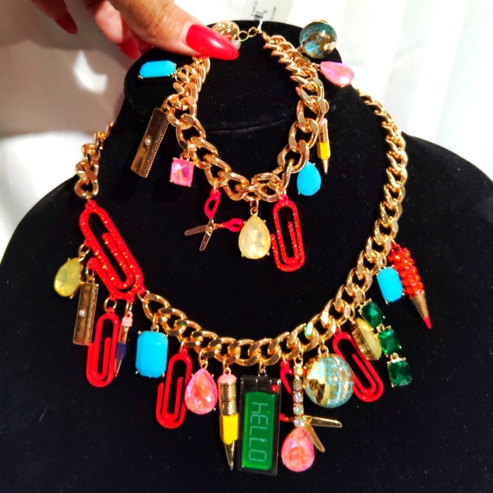 Betsey Johnson school necklace bracelet set.